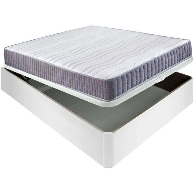 

Colchón visco Line 19 cm firmeza alta suavidad y económico + Canapé abatible madera 3D transpirable altura 34 cm | Blanco - 150x190cm