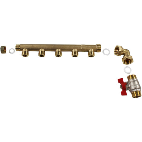 Pack collecteur distribution sanitaire/chauffage M 3/4" (20/27) - F 1/2" (15/21) - 5 Sorties Verticales Mâles 1/2" (15/21) - 1 Sortie Horizontale 1/2" (15/21) - Arcanaute