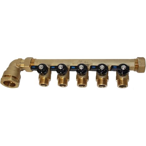 Pack collecteur sanitaire eau-froide 3/4'' (20x27) 5 départs mâle 1/2'' (15x21) alimentation PEHD Ø25 joints fibres - Arcanaute
