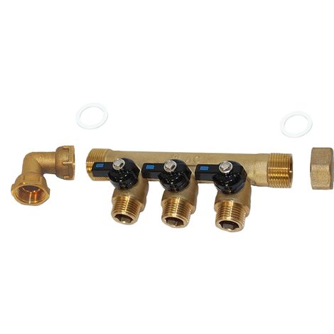 Pack collecteur sanitaire eau-froide ou eau-chaude ou chauffage 3/4'' (20/27) 3 départs mâle 1/2'' (15/21) - Arcanaute
