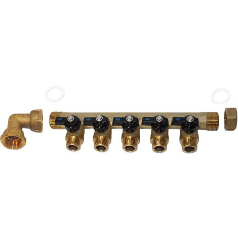 Pack collecteur sanitaire eau-froide ou eau-chaude ou chauffage 3/4'' (20/27) 5 départs mâle 1/2'' (15/21) - Arcanaute