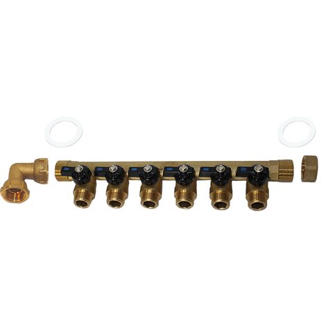 Pack collecteur sanitaire eau-froide ou eau-chaude ou chauffage 3/4'' (20/27) 6 départs mâle 1/2'' (15/21) - Arcanaute