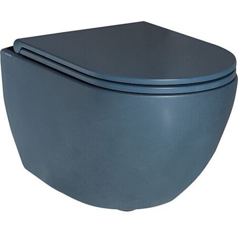 Pack combiné Elanda WC suspendu à fond creux, bleu royal mat, sans bord de chasse + Abattant WC Softclose