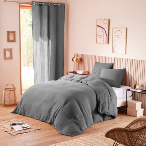 Pack complet 4 pièces "Noah" Gaze de Coton 260 x 240 pour lit 2 Places 180 cm King size - Noah Ardoise