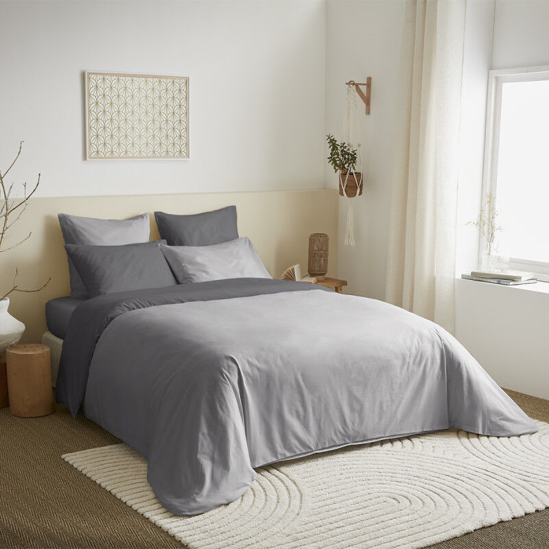 Pack complet 6 pièces Gris/Anthracite réversible housse de couette pour lit 180 x 200 cm "King size"
