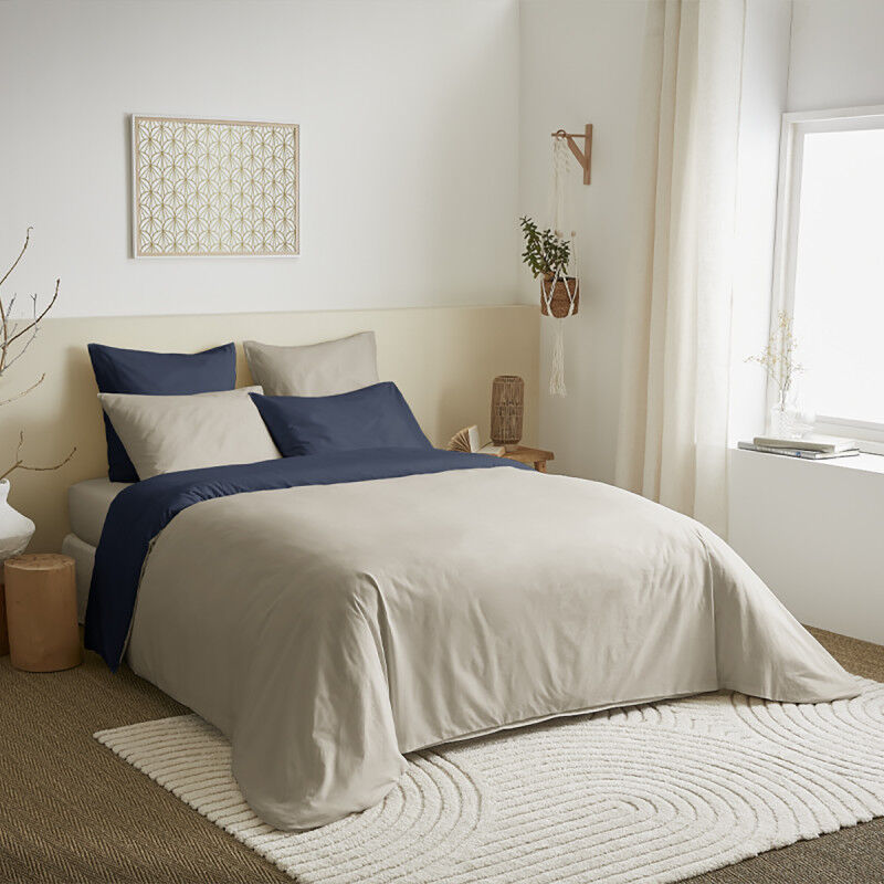Univers Decor - Pack complet 6 pièces Lin/Marine réversible housse de couette pour lit 180 x 200 cm 'King size'