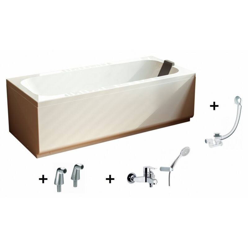 Sanitaire - Pack complet baignoire pop 180x80 avec robinetterie et Vidage