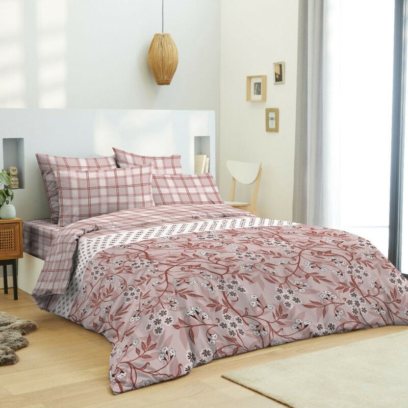 Pack complet housse de couette réversible pour lit 140 x 190 cm Liberty rose