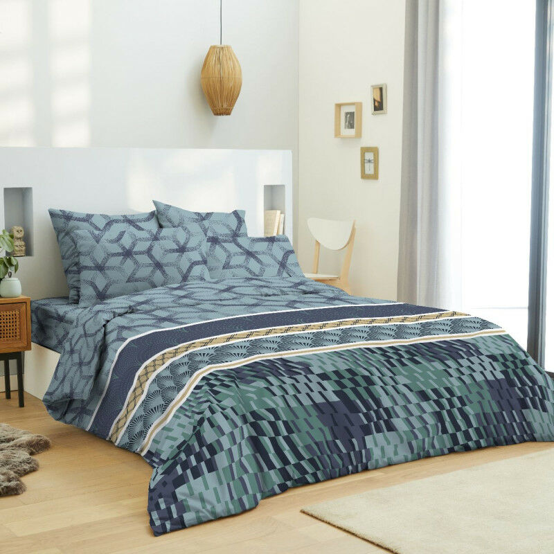 Univers Decor - Pack complet housse de couette réversible pour lit 140 x 190 cm Stella bleu