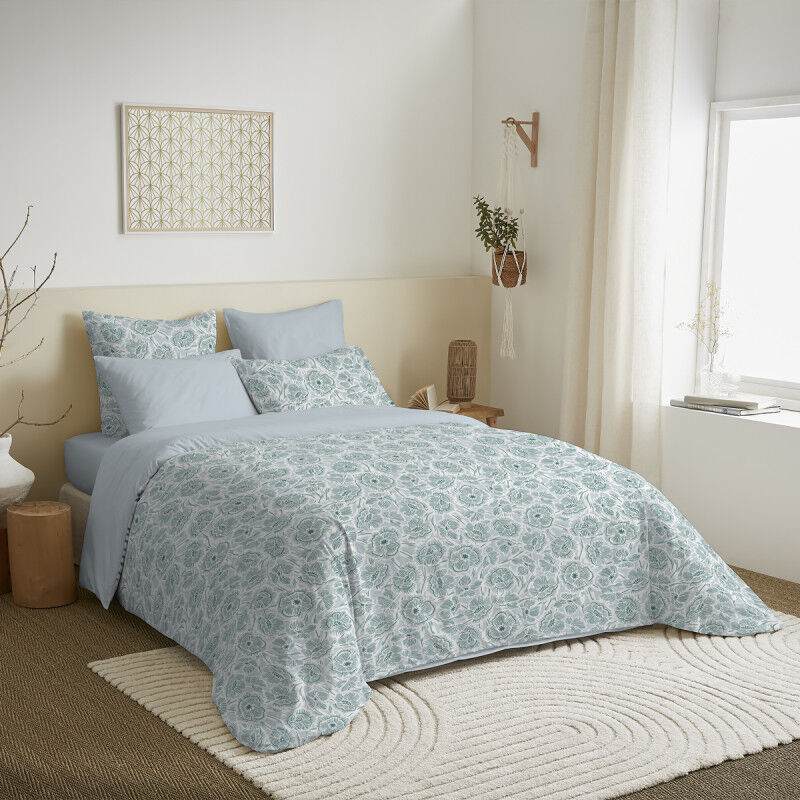 Univers Decor - Pack complet housse de couette réversible pour lit 160 x 200 cm Agathe céladon