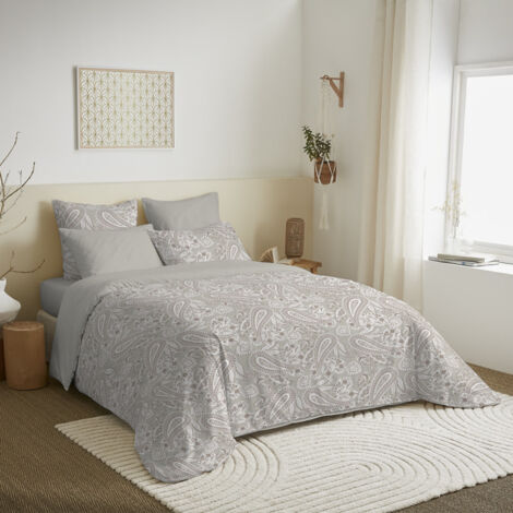 Pack complet housse de couette réversible pour lit 180 x 200 cm "King size" Cachemire naturel