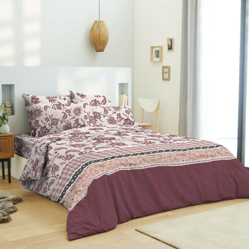 Pack complet housse de couette réversible pour lit 180 x 200 cm 'King size' Cashemire bordeaux