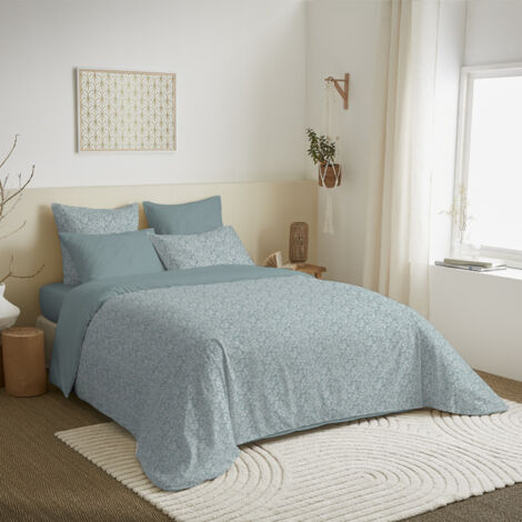 Pack complet housse de couette réversible pour lit 180 x 200 cm "King size" Céleste glacier