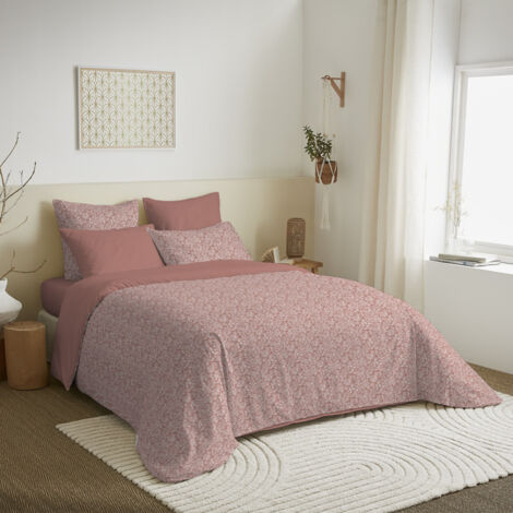 Pack complet housse de couette réversible pour lit 180 x 200 cm "King size" Céleste pêche