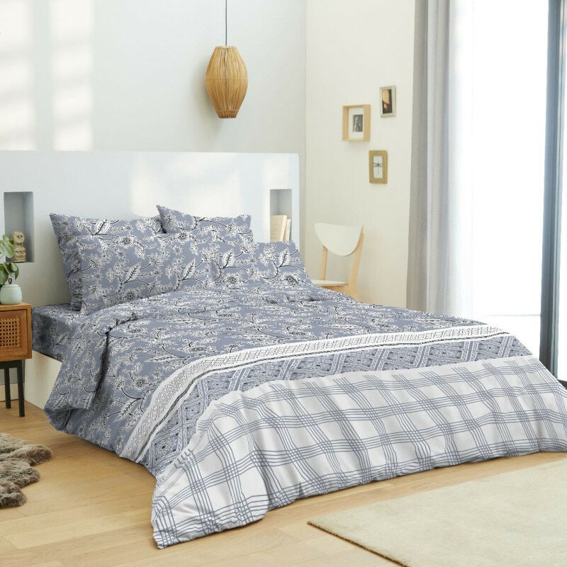 Pack complet housse de couette réversible pour lit 180 x 200 cm 'King size' Floral lavande