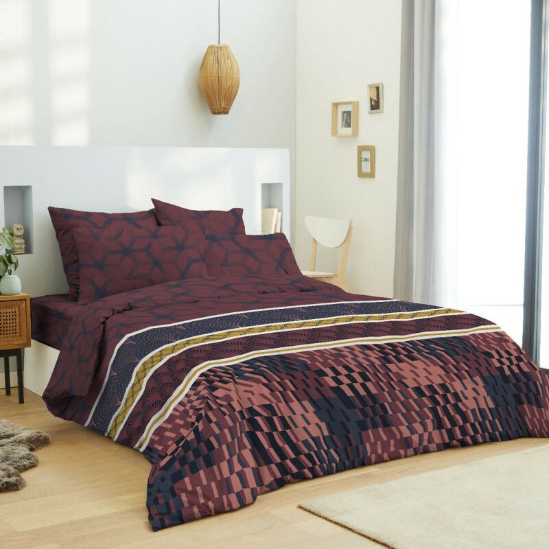 Pack complet housse de couette réversible pour lit 180 x 200 cm 'King size' Stella choco