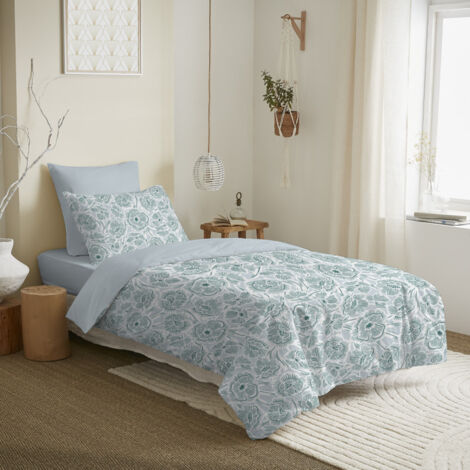 Pack complet housse de couette réversible pour lit 90 x 190 cm Agathe céladon