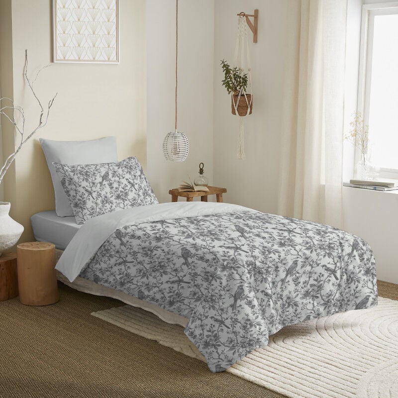 Pack complet housse de couette réversible pour lit 90 x 190 cm Bérengère nuage