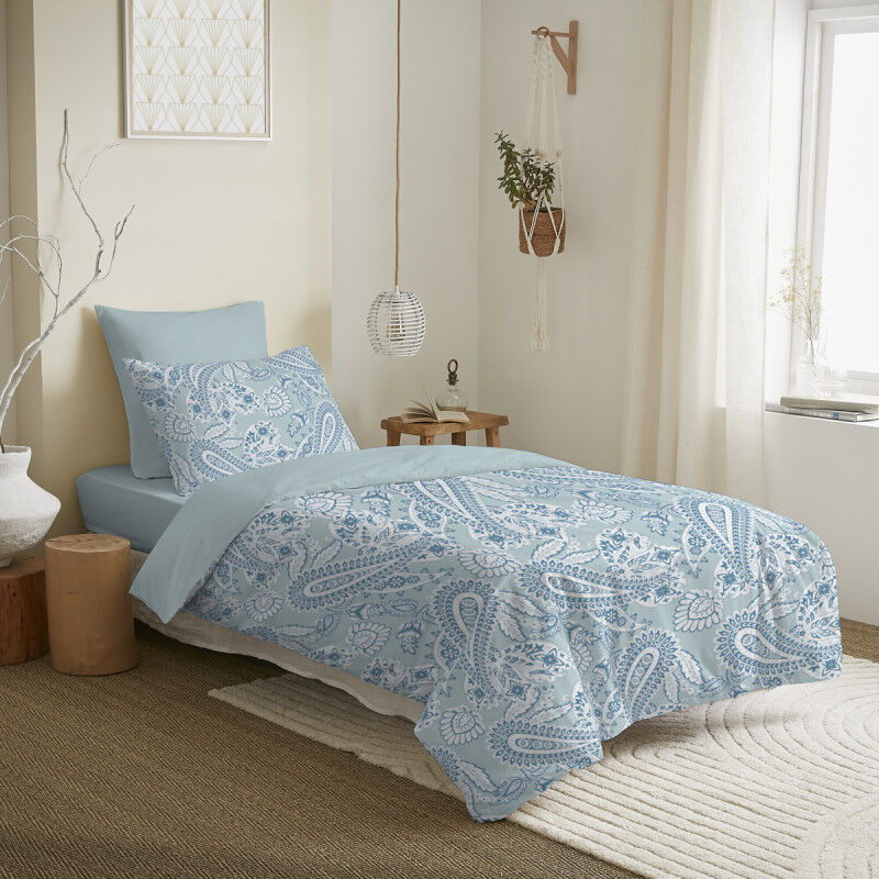 Univers Decor - Pack complet housse de couette réversible pour lit 90 x 190 cm Cachemire bleu
