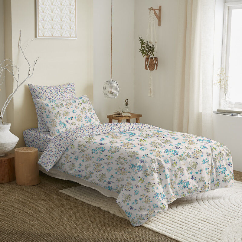 Univers Decor - Pack complet housse de couette réversible pour lit 90 x 190 cm Tanya cyan