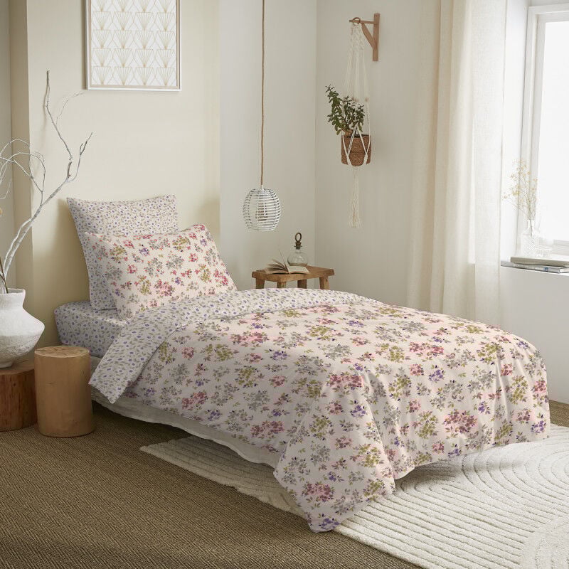 Pack complet housse de couette réversible pour lit 90 x 190 cm Tanya multicolore