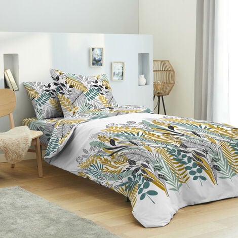 Vision - Parure de lit Réversible Ginko - Set de Housse de Couette 140x200  cm avec 1 taie d'oreiller pour lit 1 Personne - 100% Coton : :  Cuisine et Maison