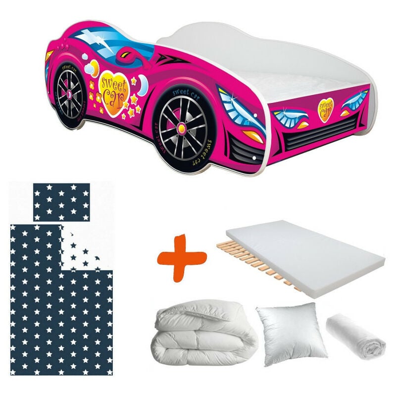 pack complet lit enfant voiture racing sweetcar lit+matelas & parure+couette+oreiller