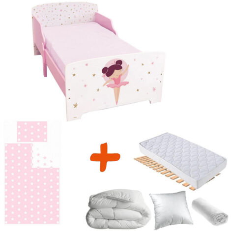 Pack complet Premium Lit junior 140 cm Ballerine Lit+Matelas & Parure+Couette+Oreiller