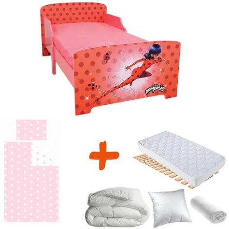 Pack complet Premium Lit junior 140 cm Miraculous Lit+Matelas & Parure+Couette+Oreiller