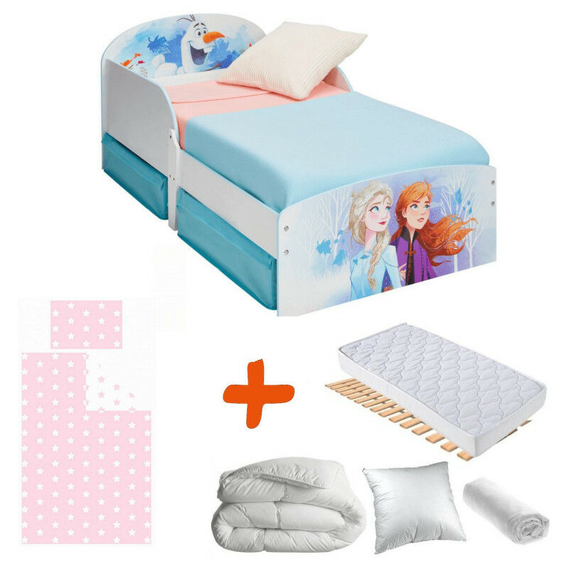 Pack complet Premium Lit Tiroirs Elsa et Anna Reine des Neiges 2 Disney = Lit+Matelas & Parure+Couette+Oreiller