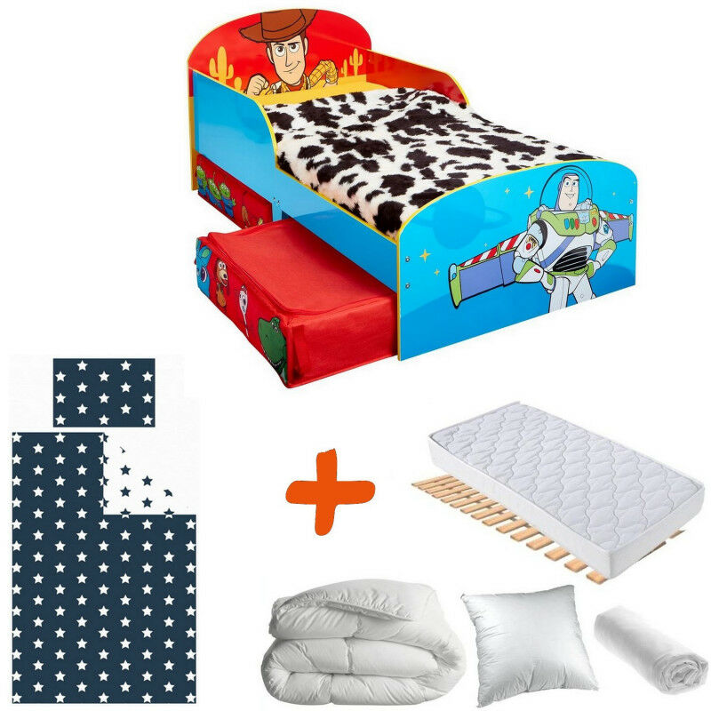 Pack complet Premium Lit Toy Story Disney= Lit+2 tiroirs+Matelas & Parure+Couette+Oreiller