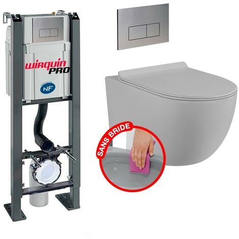 WIRQUIN PRO Pack complet WC bâti autoportant + Cuvette gris matt suspendu