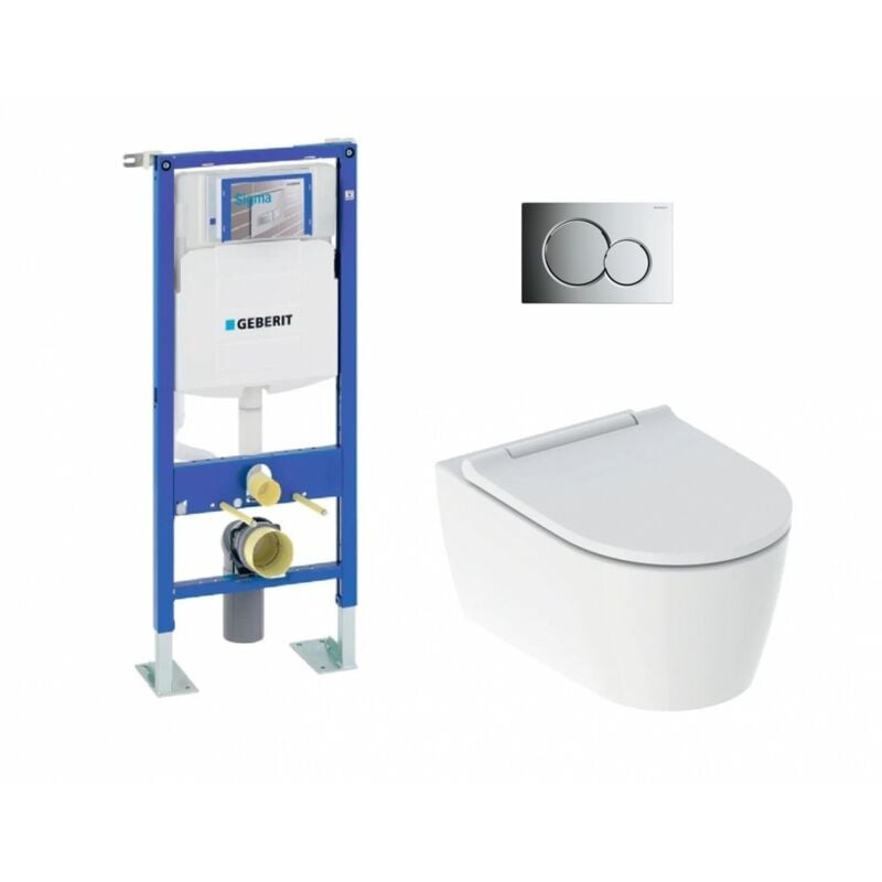Pack complet wc Geberit UP320 + Cuvette one TurboFlush + Plaque Chromé Brillant