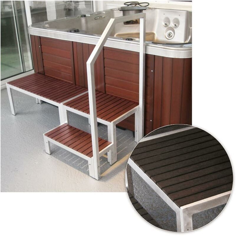 Pack confort pour SPA A600 composition : 1 rampe en ALU, 1 escalier et 1 banc en bois de synthèse couleur WENGE
