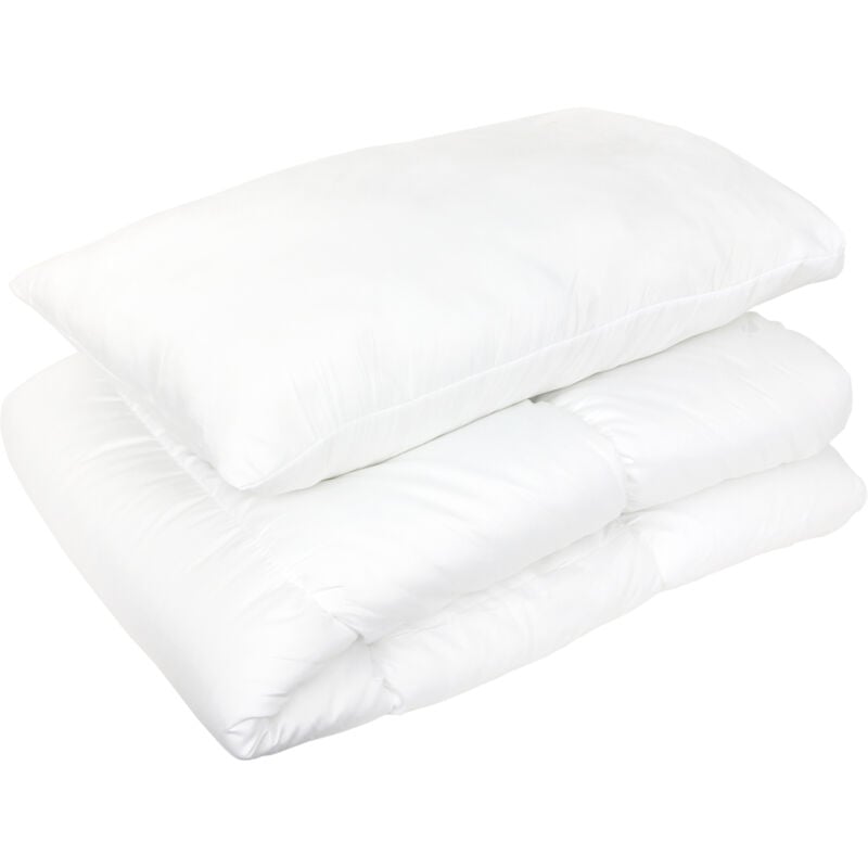 Pack couette été 120x150 garnissage 100% polyester 200g/m2 et oreiller 40x60 cm gavroche blanc