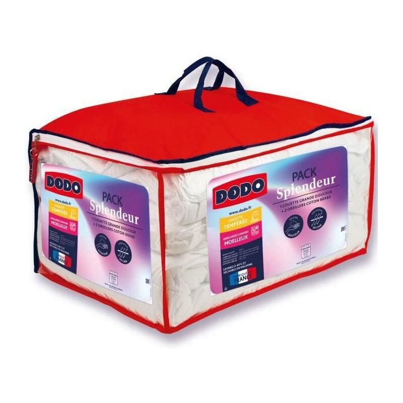 Les Tendances - pack couette 220 x 240 cm + 2 oreillers 60 x 60 cm - splendeur - garnissage 100% polyester fcs 300 G/M² - blanc - dodo