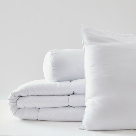 Pack Couette Blanrêve 140 x 200 cm + oreiller 60 x 60 + polochon 90 Gamme Microfibre "Douceur" traité Anti Acarien Soft & care