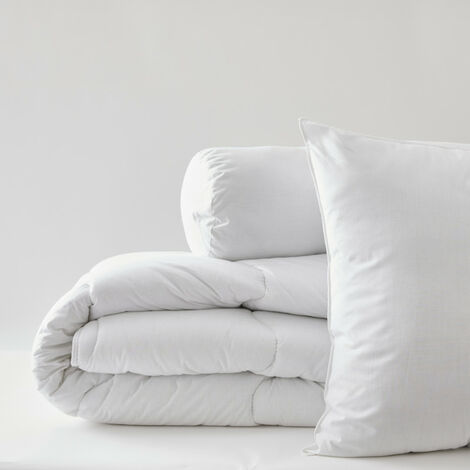 Pack Couette Blanrêve très chaude 140 x 200 + Oreiller 60 x 60 + Polochon 90 Polycoton "Confort" traité Anti Acarien Soft & care