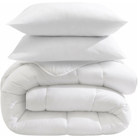 Pack couette hiver 550g 240x260 et 2 oreillers éco naturel moelleux 60x60