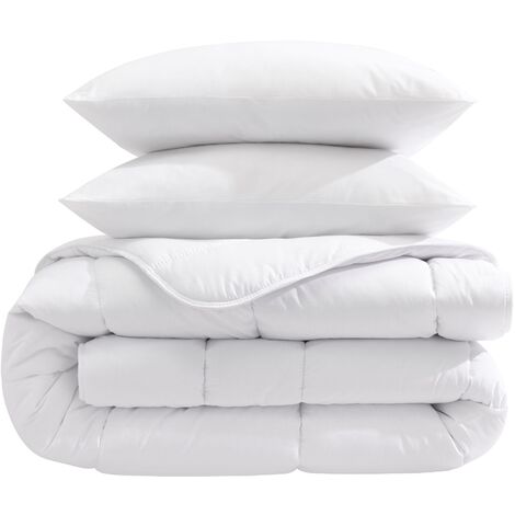 Pack couette mi-saison 350g et oreiller éco naturel moelleux enveloppe coton bio Someo 240x220
