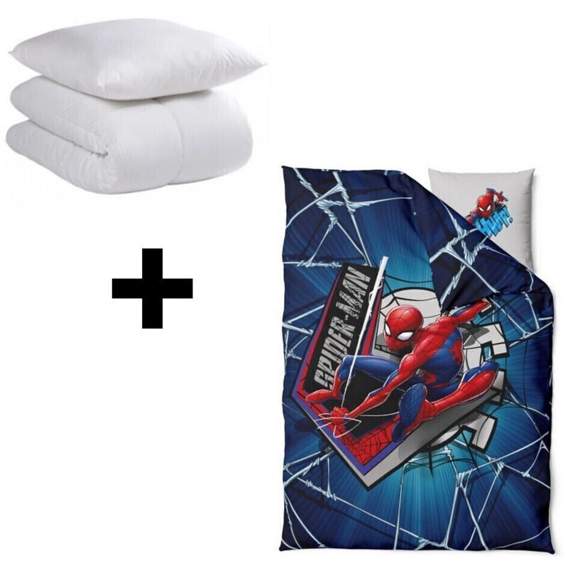 Bebegavroche - Pack Couette Oreiller Junior et Parure de lit Spiderman -120x150 cm