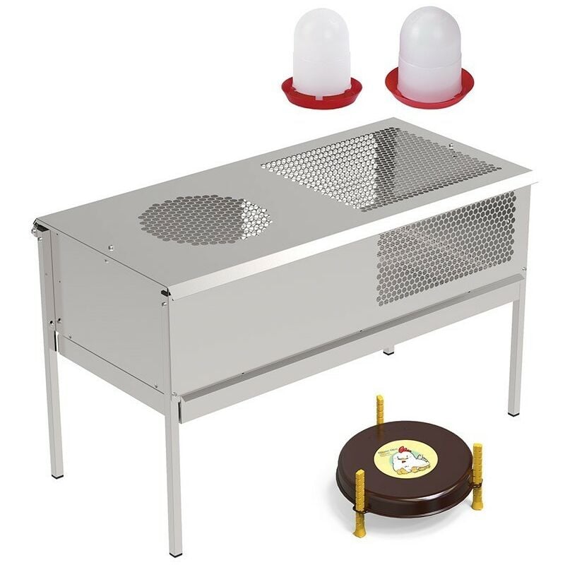 Lot Eleveur de poussins + Mangeoire et Abreuvoir + Chauffage, 100x49x60 cm