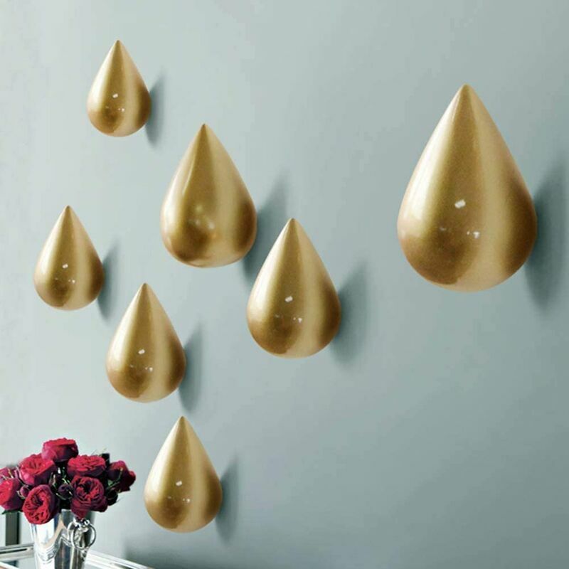 Pack Créatif Goutte D'eau Patère Crochet Décoration Murale Décoration Moderne, Doré,
