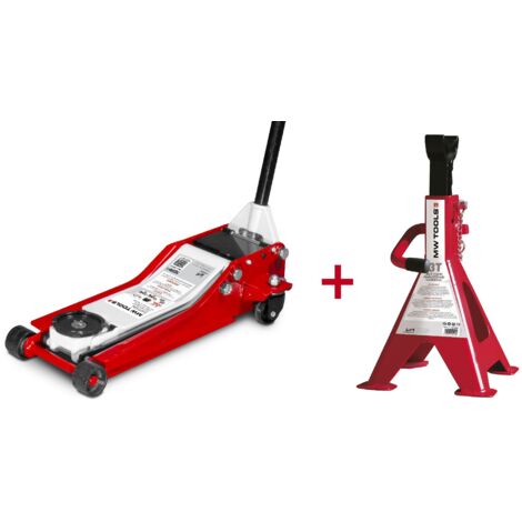 Pack cric 2,5T extra bas avec double pompe + paire de chandelles 3T MW Tools CAT25DL SET3