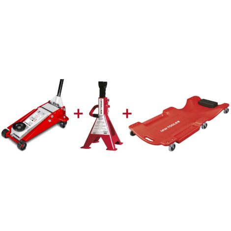 Pack cric 3T avec double pompe + paire de chandelles 3T et chariot mécanicien MW Tools CATM300D SET4
