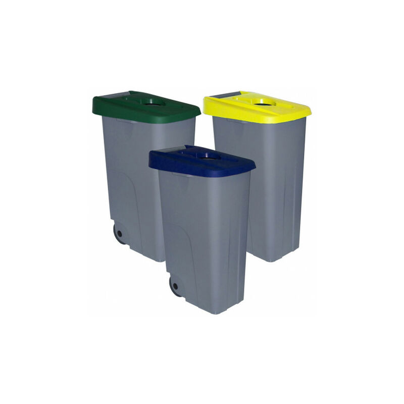 

Denox - Pack Cubo de Basura Reciclo 85 litros abierto en 3 Cubo de Basura de colores. Capacidad total 255 litros. Azul/Verde/Amarillo