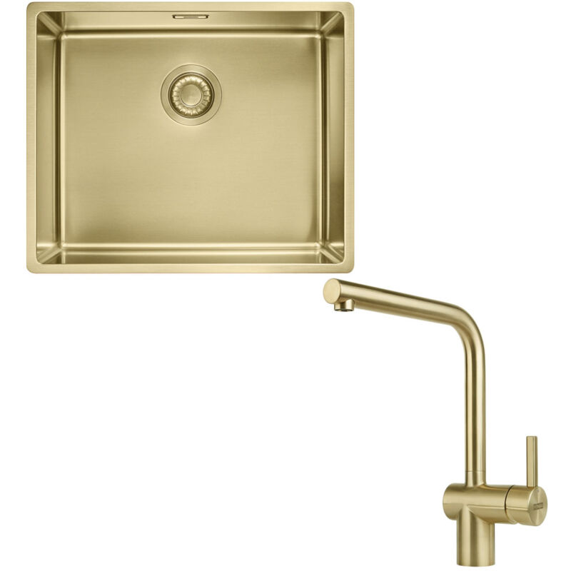 Pack cuve Myhos MasterPiece inox 540 x 450 x 200 mm + mitigeur Atlas Néo reflet d'or Franke