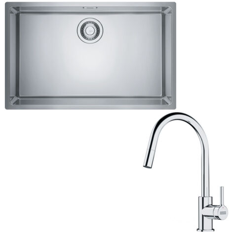 Pack cuve XL Maris en inox 740 x 440 x 180 mm + mitigeur Lina J douchette - Franke