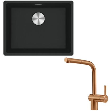 Pack cuve XL Maris Fragranit noir mat 553 x 433 x 200 mm + mitigeur Atlas Néo douchette reflet cuivre - Franke