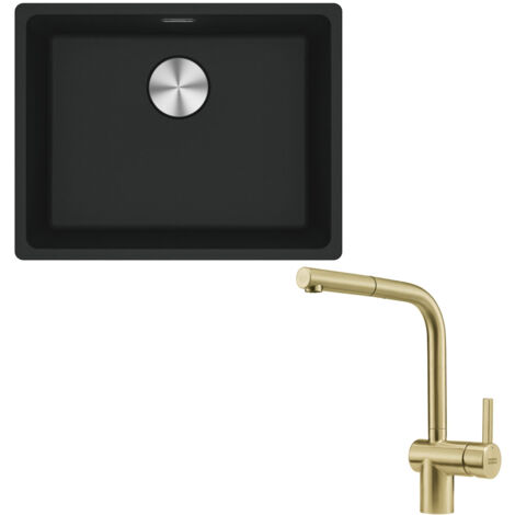 Pack cuve XL Maris Fragranit noir mat 553 x 433 x 200 mm + mitigeur Atlas Néo douchette reflet d'or - Franke
